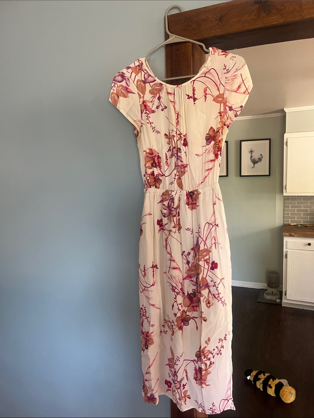 a new day Cream Midi Dress with Pink & Brown Floral Print